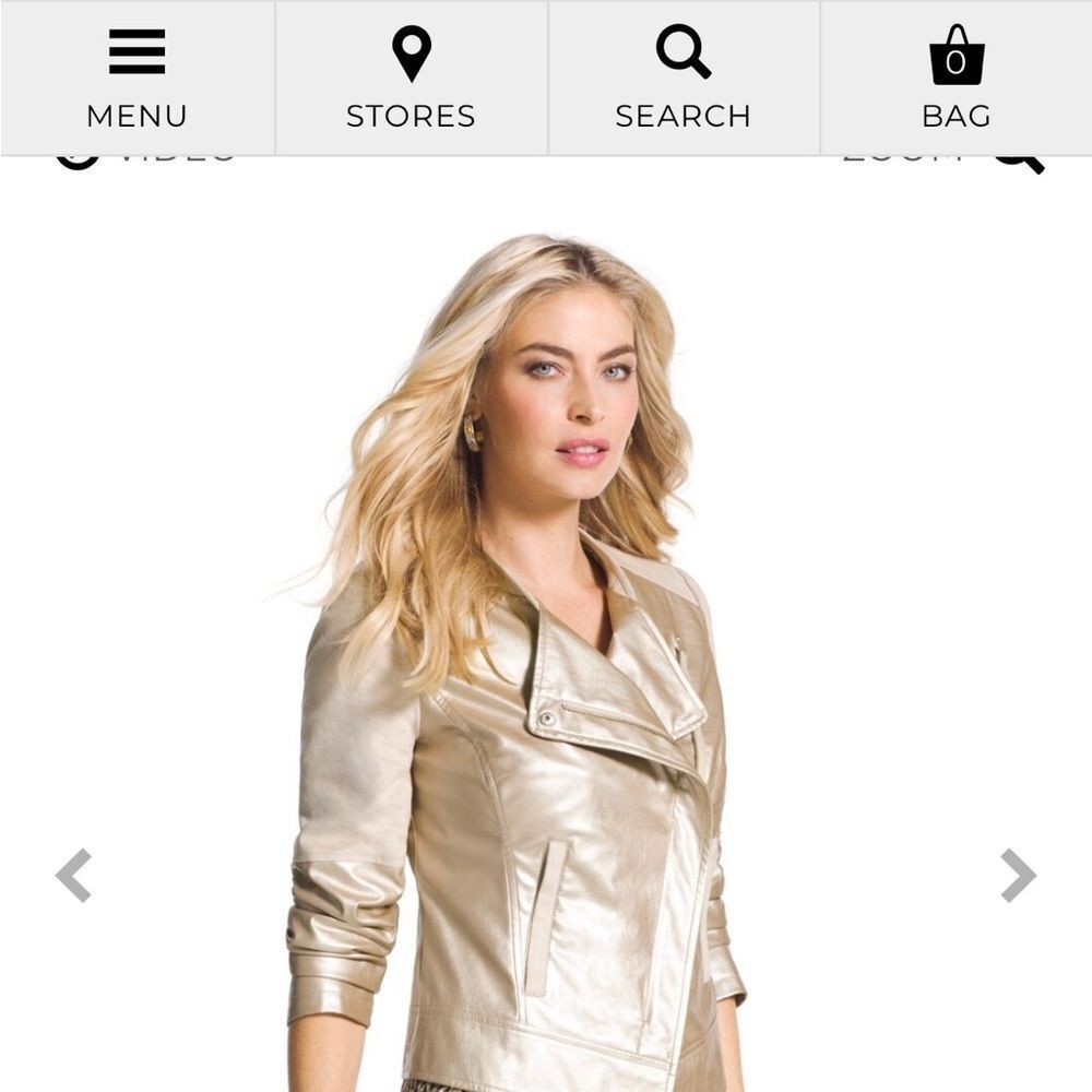 Chico’s Champagne Gold Metallic Moto Motorcycle Jacket Sz 0